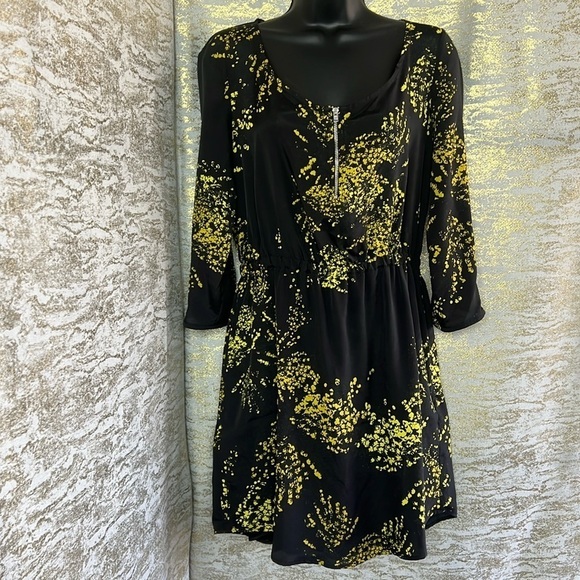 Zara TRF Collection Black Yellow Abstract Print Short Mini Dress Size M - Picture 3 of 17